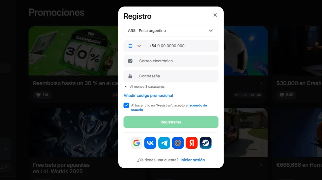 Registro, como primer paso para 1win Casino login